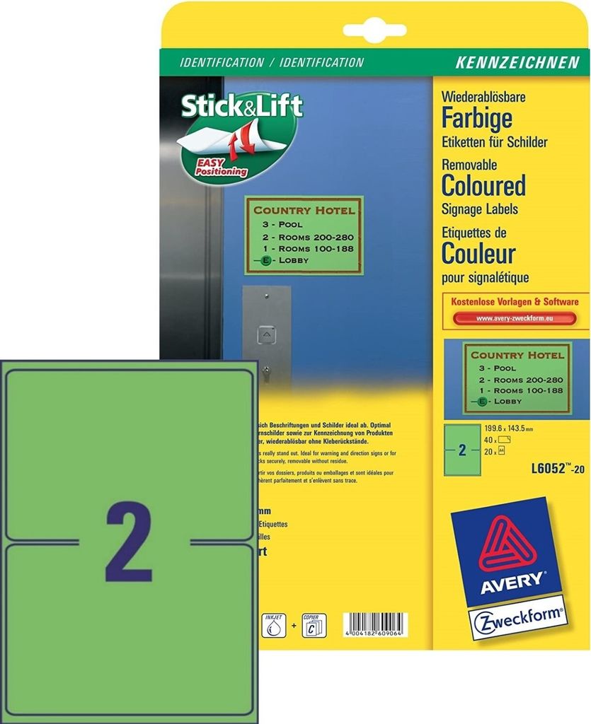 Etiketten Wiederablösbar 199,6x143,5mm Grün 40x Stück