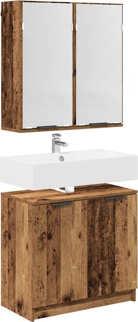 (Design 2026) Badezimmerschrank-Set mit Regal mit Tür Altholz Holzwerkstoff - HOMMIE 931719 - Badezimmerschränke