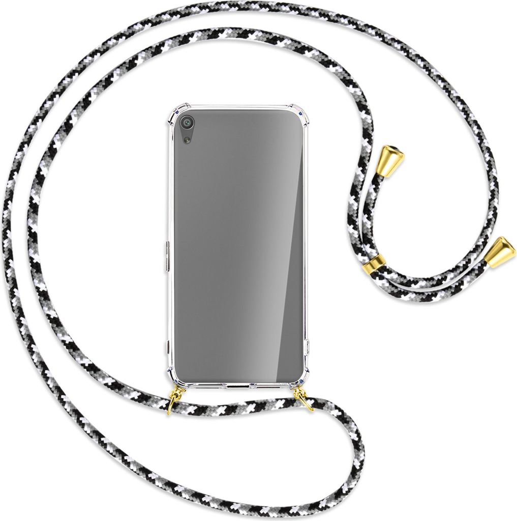 Handykette Backcover-Schutzhülle mit Band (Metall goldfarben) für Sony Xperia XA Ultra - schwarz/grau/weiß