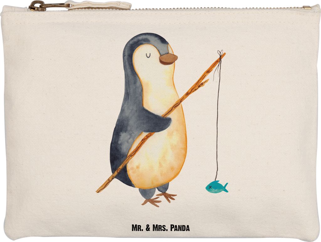 Mr. & Mrs. Panda Kulturtasche Pinguin Angler Grösse XL Große - Weiß - Geschenk, Etui, Kulturbeutel, Angel, Angelurlaub, Schminktasche, Make-Up T...