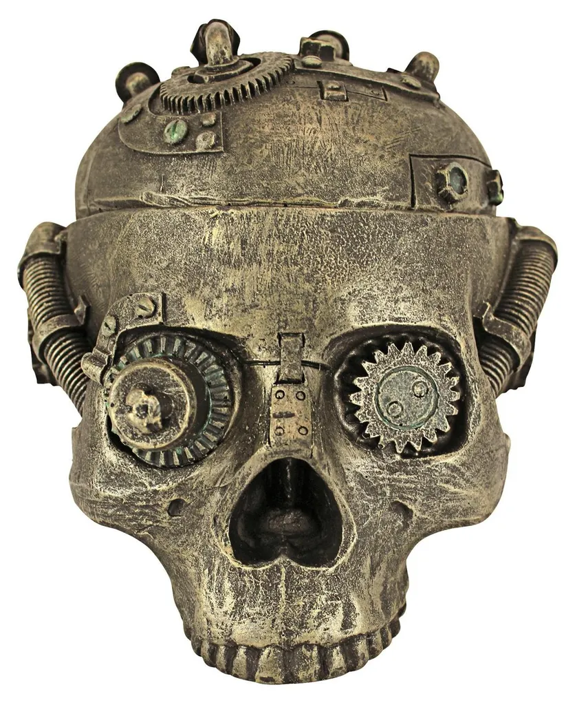 Boîte de rangement sécurisée décorative crâne steampunk 15x19x14 cm noir