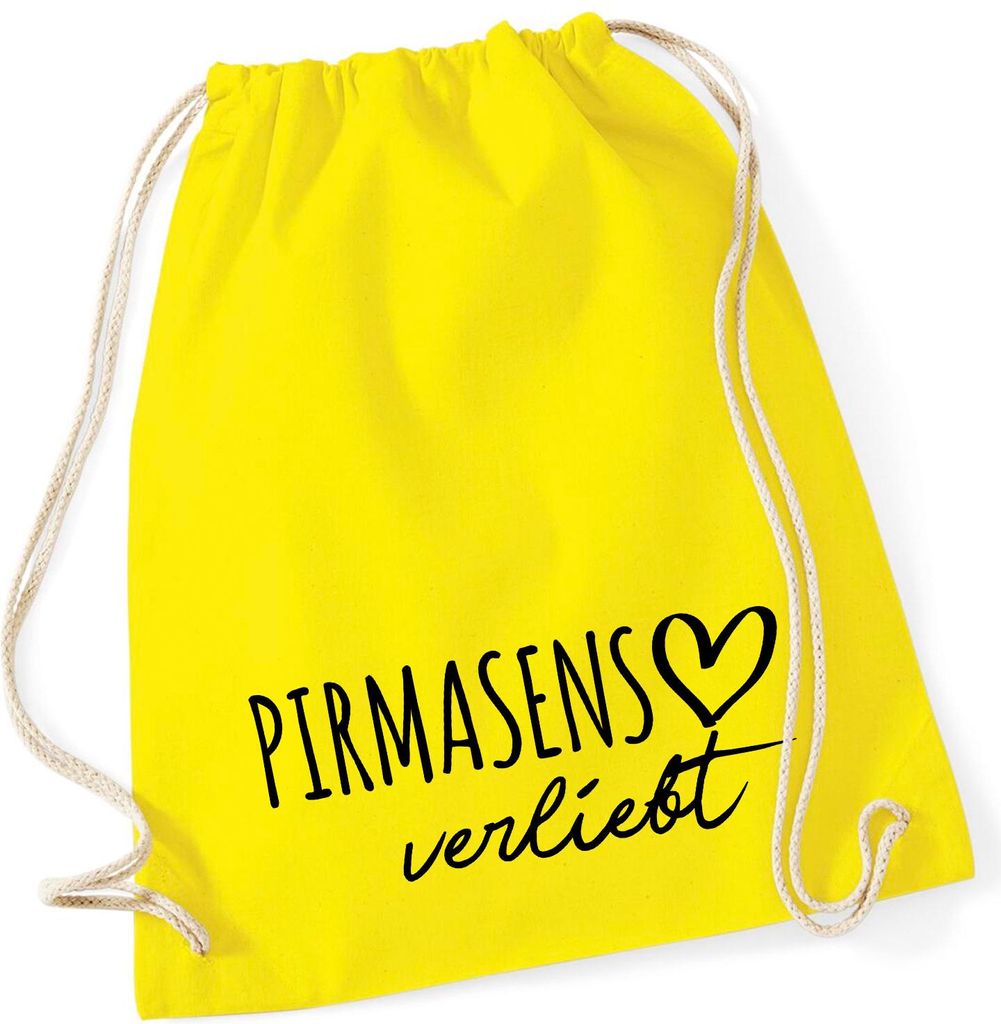 Huuraa Turnbeutel Pirmasens verliebt 12 Liter Yellow Baumwolle Rucksack Geschenkidee