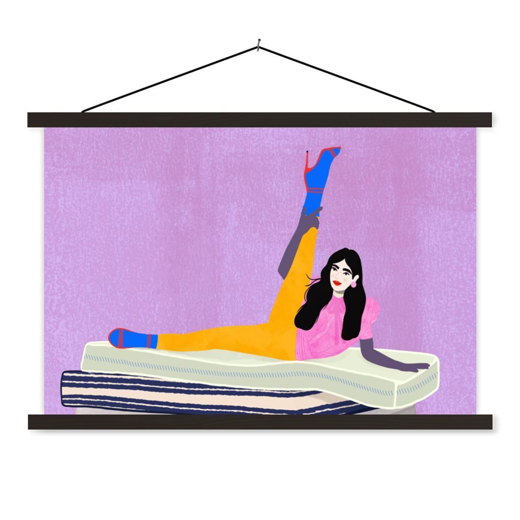 MuchoWow Textilposter Frau - Vintage - Pastell 150x100 cm mit schwarzem Rahmen - Schlafzimmer