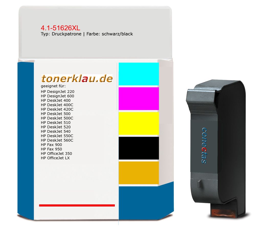 Astar - 40 ml - Schwarz - Druckkopf mit Patronennachfüllung (Alternative zu: HP 26) - für HP DesignJet 600, DeskWriter 510, 540, 550, 560, C, Fax...