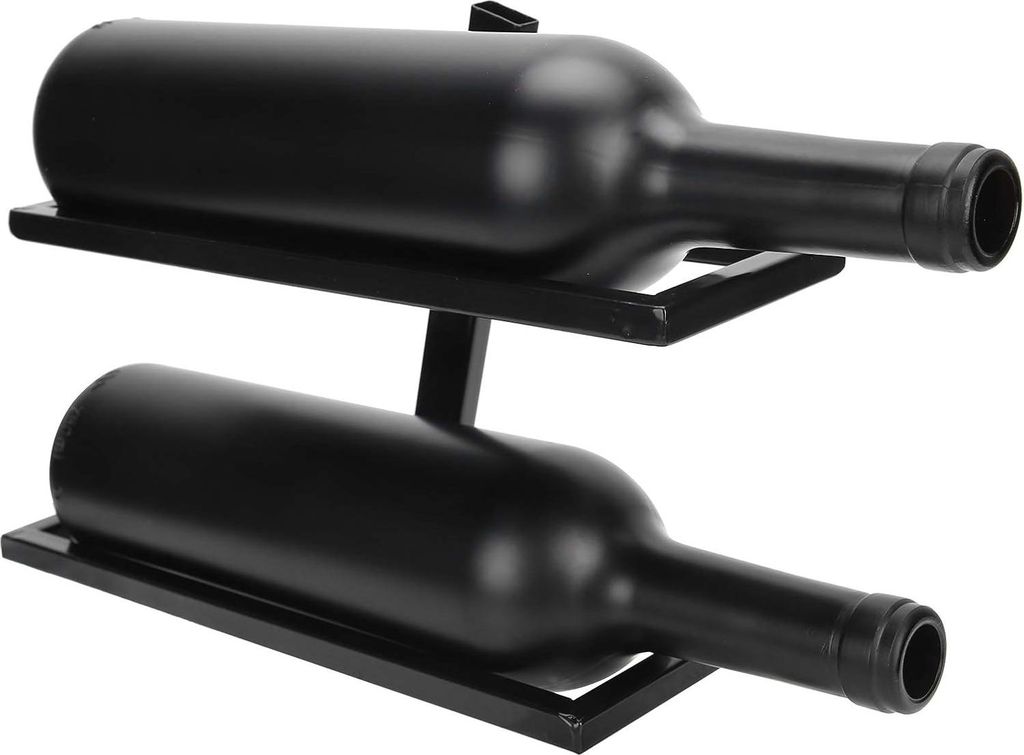 Wandweinregal - Metallflaschenregal - Design Wandweinregal - Wohnzimmer Küche Bar - 2/4 Flaschen Schwarz (Schräges Weinregal mit 2 Flaschen Schwarz)