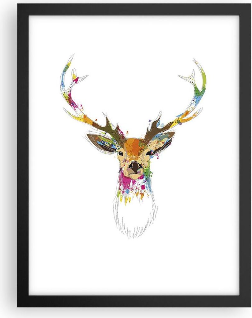Gerahmtes Poster - Schwarzer Rahmen - Deer fantasie Graffiti Grafik - 30x40 cm - Wand Bild - Wanddeko - Wandbilder - Wandposter - Bilderrahmen - Bi...