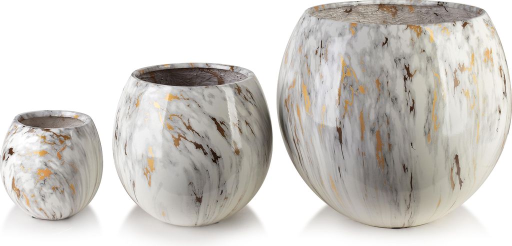Übertopf-Set Glasfaser MONDEX Neva Marble 42,5x42,5x39/28x28x27/20x20x19 cm Marmor-Optik 3er-Set