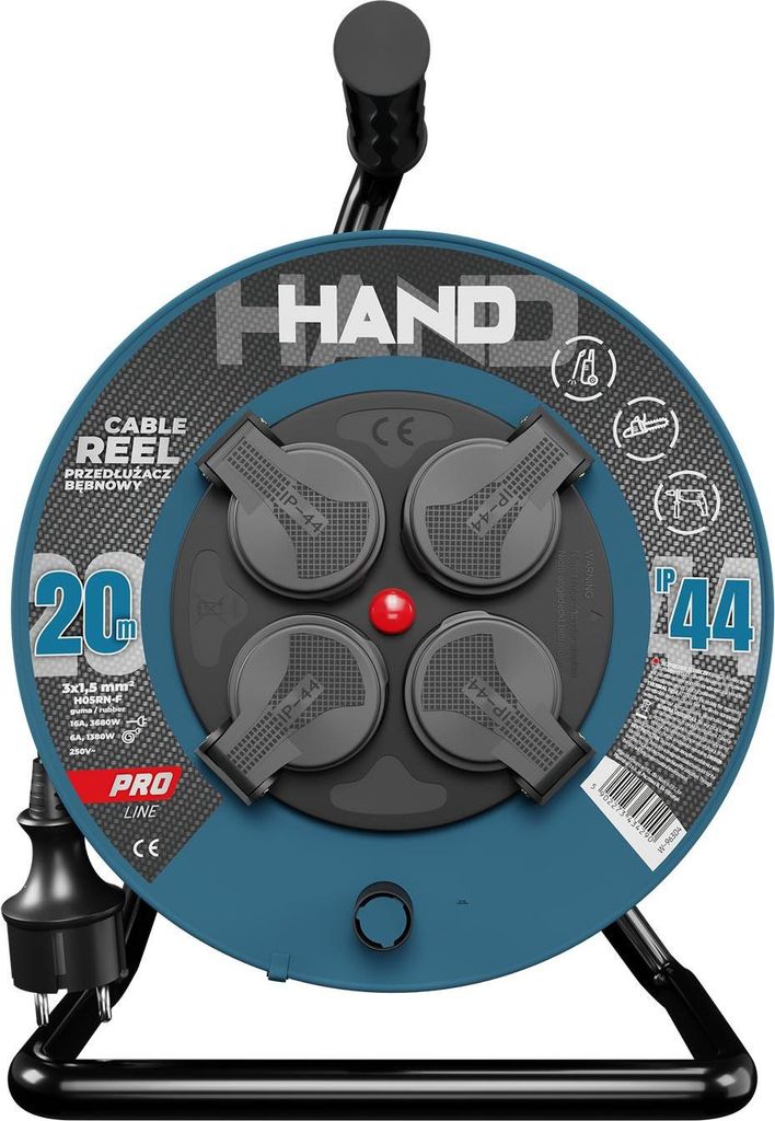 Kabeltrommel HAND PRO 20 m 4x Steckdosen 230V IP44 H05RN-F 3x1,5 mm²