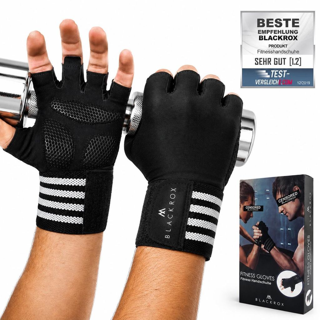 BLACKROX Trainingshandschuhe Vergleichssieger Fitness Handschuhe mit Handgelenkstütze Herren u. Damen, Handschuhe für Kraftsport, Gym, Weiss, Gr. M