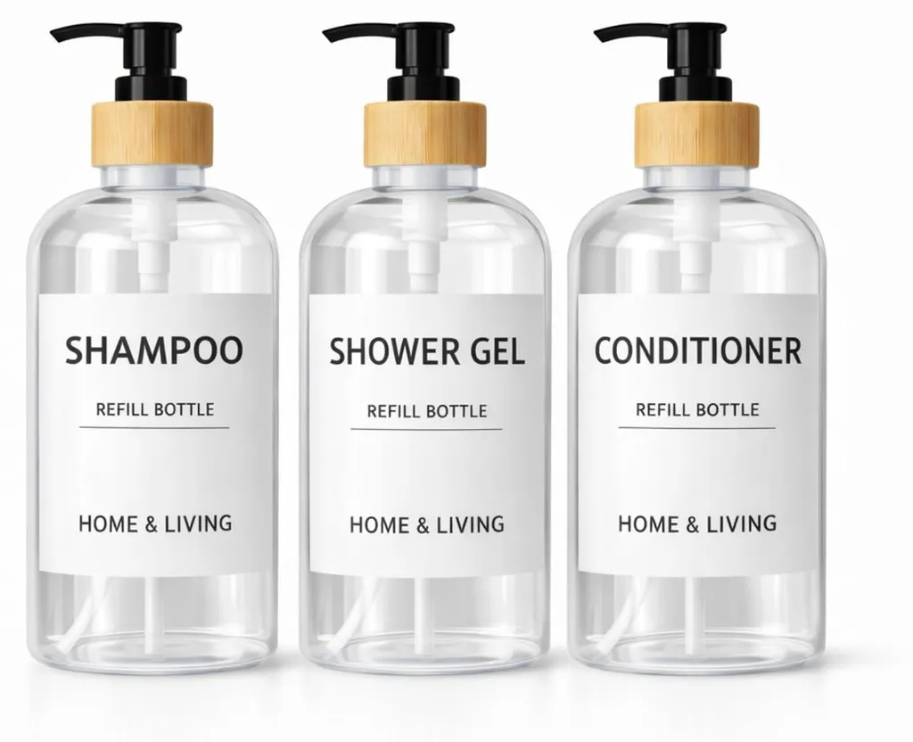 Lot de 3 distributeurs de shampoing blanc 500 ml avec étiquettes