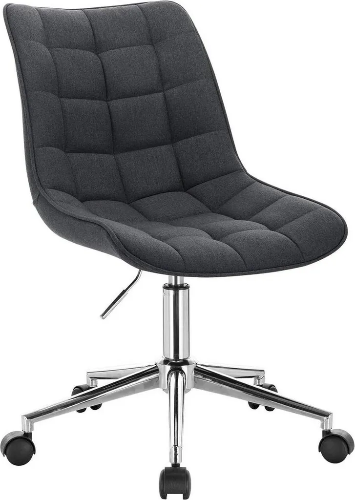 Sedia da ufficio ergonomica in lino - Su rotelle - Sedia da ufficio per adulti - Grigio scuro - Regolabile in altezza