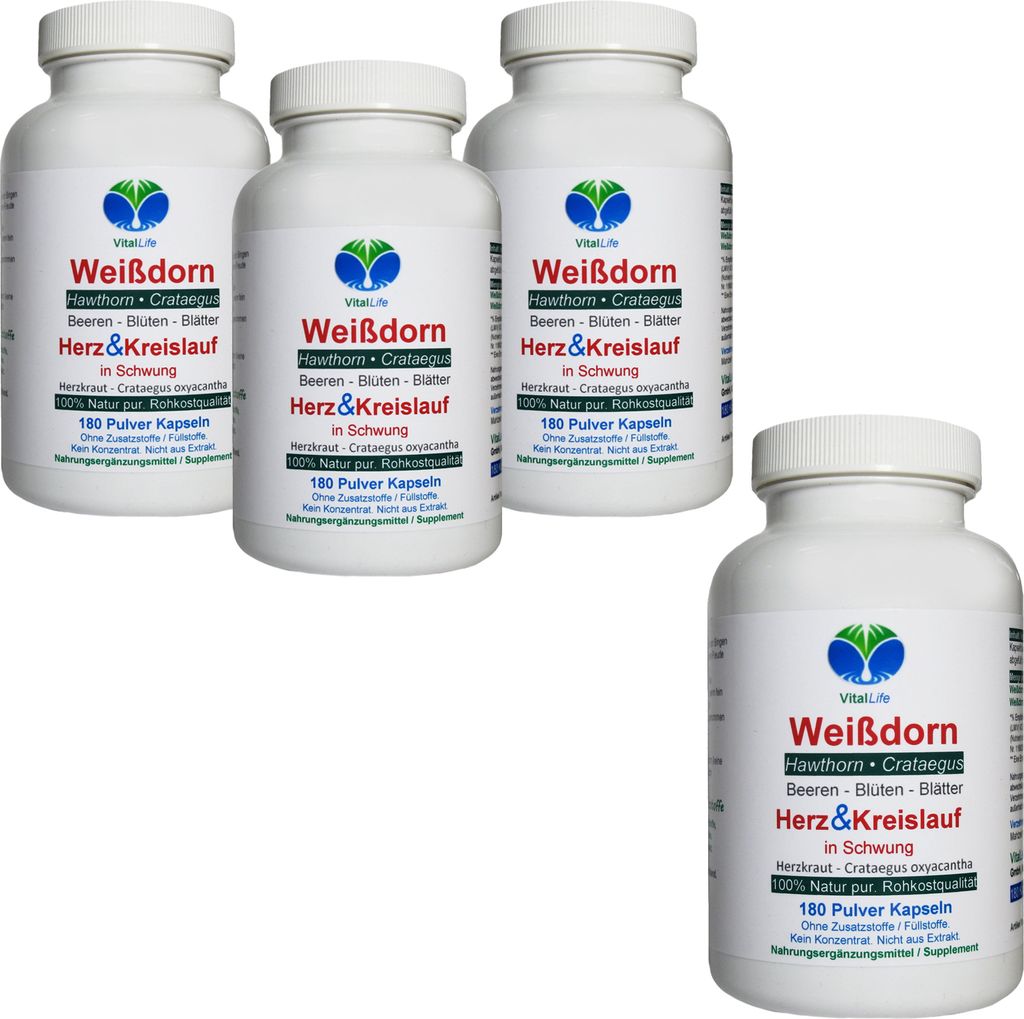 Weissdorn Weißdorn 720 (4x180) Pulver Kapseln - Blätter Blüten Beeren - Ohne Zusatzstoffe Natur Pur.