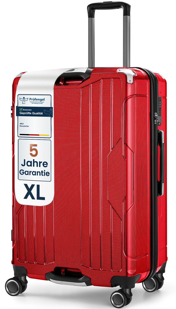 4FLY Aluminium-Rahmen Hartschalen Reisekoffer XL 77 cm (103L) aus PC+ABS – mit TSA-Schloss, 4 Spinner-Doppelrollen, Reisegepäck