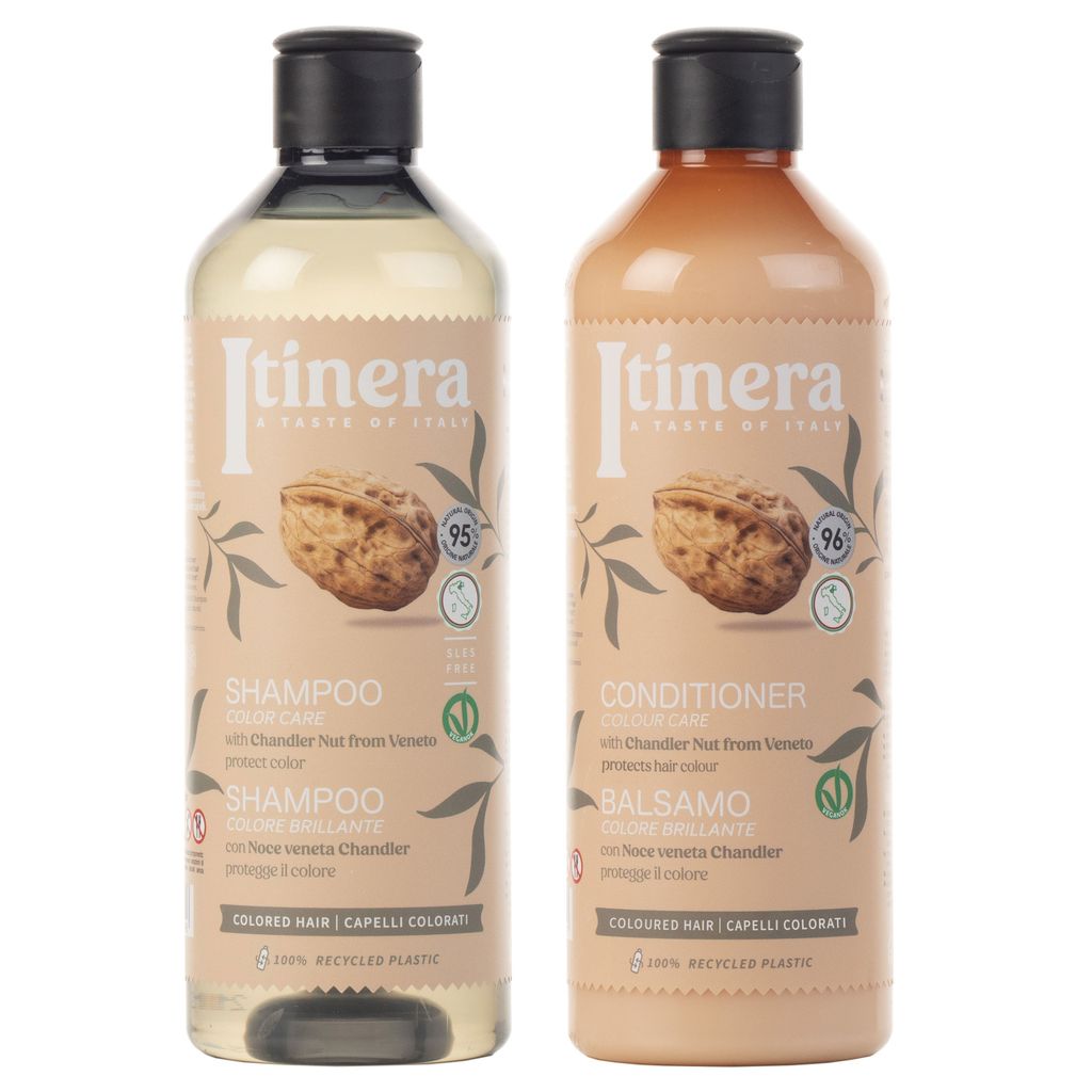 ITINERA Kosmetikset: Conditioner + Shampoo für gefärbtes Haar mit Chandler-Nüssen 2x370 ml