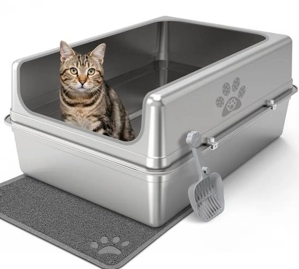 Cage de transport chat inox XXL bords hauts pour grand Maine Coon 30cm