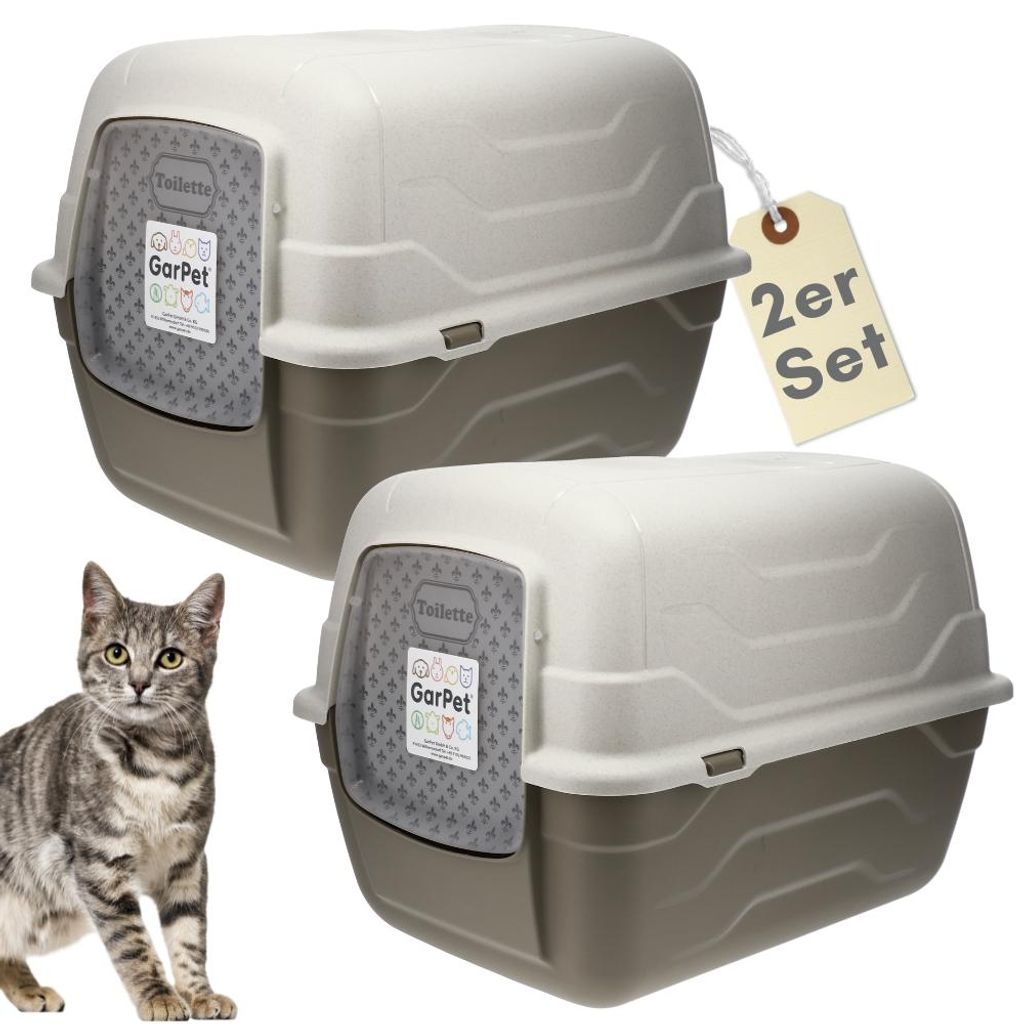 2er Set Katzenklo mit Deckel Schaufel Aktivkohlefilter - Produktbild 