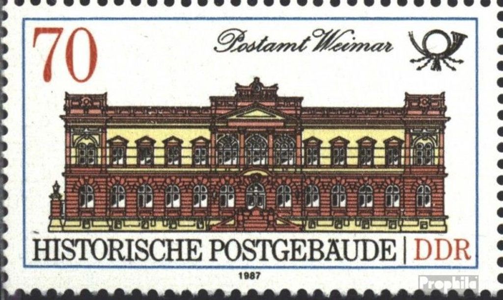 Briefmarken DDR 1987 Mi 3069I, offenes W in Weimar (Feld 5) postfrisch Hist. Postgebäude