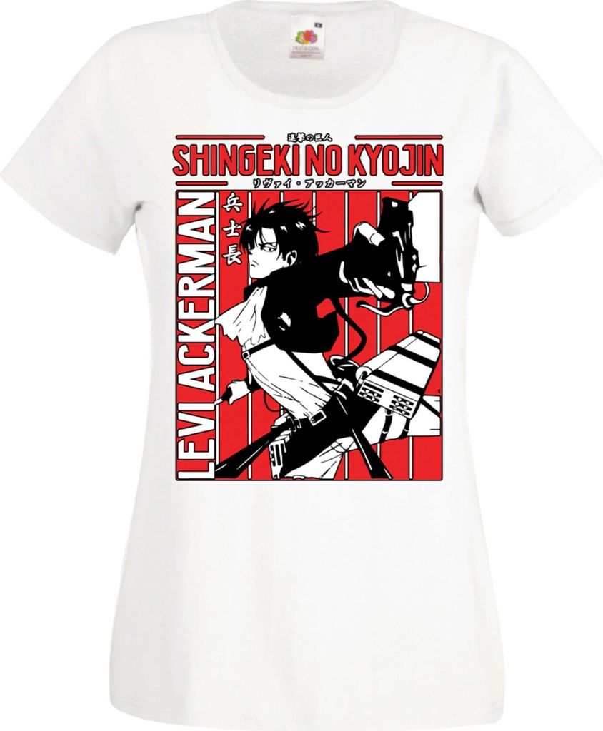 Damen T-Shirt Manga Anime Attack Anime On Titan Levi Ackerman Ackerman Titan, Lady 2XL / Weiß