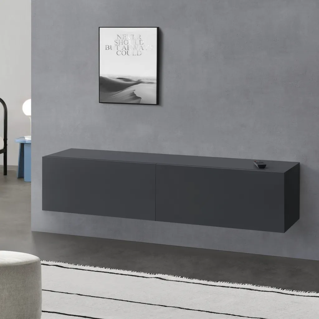 Mobile TV e Appendiabiti 140cm Grigio Opaco - Consolle Sospesa en.casa - 7