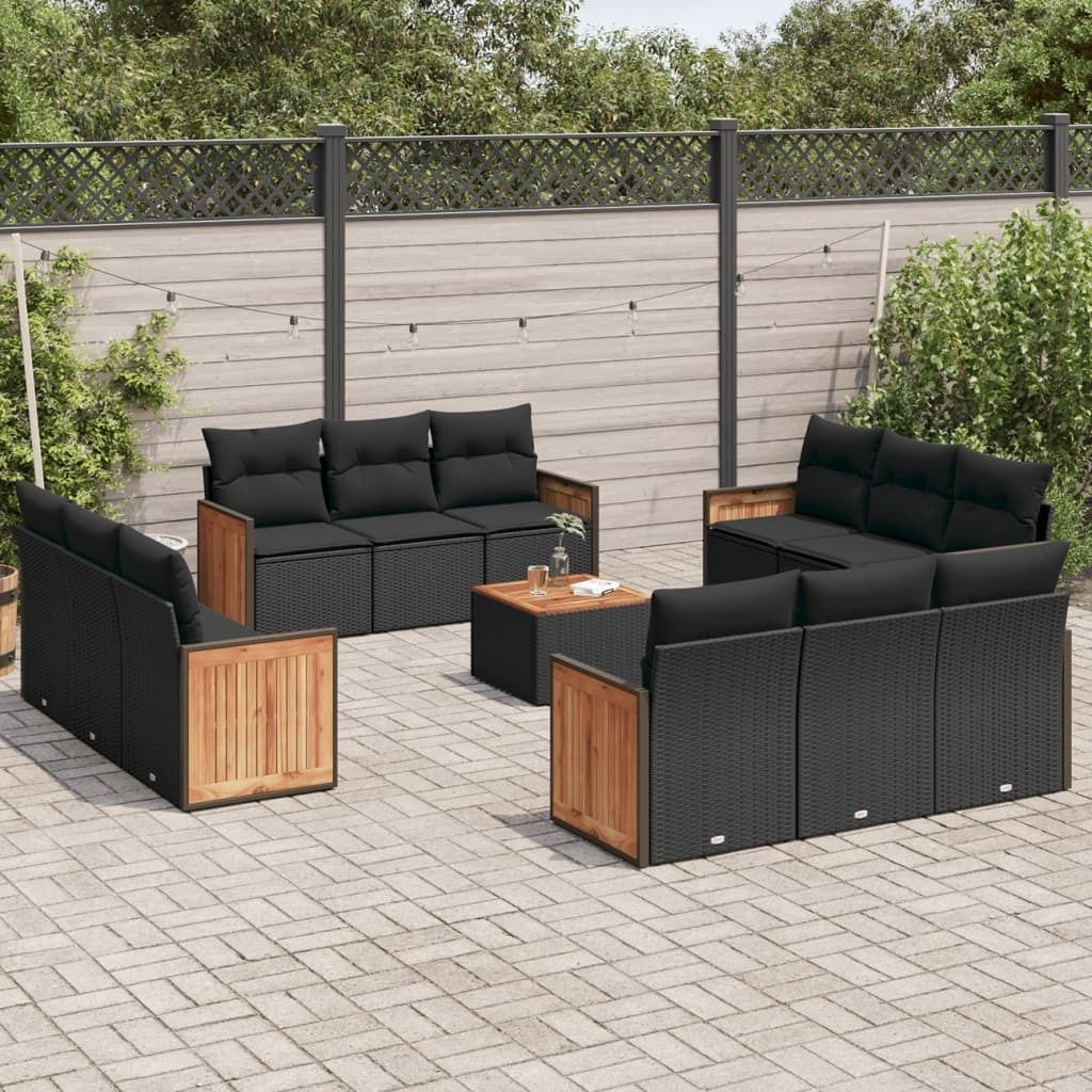 Ankonbej 13-tlg. Garten-Sofagarnitur mit Kissen Schwarz Poly Rattan