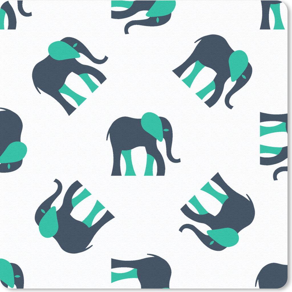MuchoWow Mauspad Mousepad Elefant - Muster - Grün 30x30 cm - Mousepads - Maus Mat - Pad - Mausunterlage - Gaming