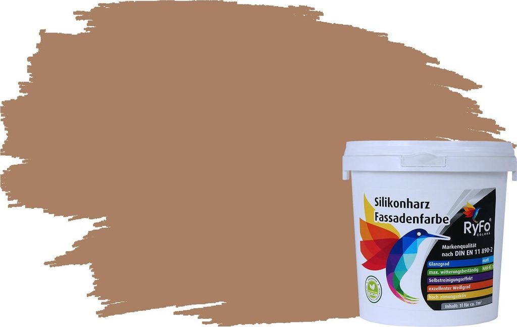 RyFo Colors Silikonharz Fassadenfarbe Lotuseffekt Trend Treibholz 1l - bunte Fassadenfarbe, weitere Braun Farbtöne und Größen erhältlich, Deckk...
