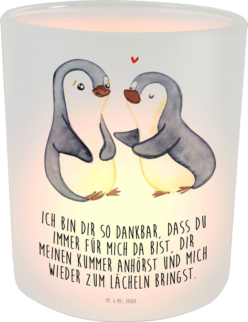 Mr. & Mrs. Panda stimmungslicht Pinguine trösten - Transparent - Geschenk, Kerzenglas, Glas Teelichthalter, für Freundin, Mitbringsel, Kerzenhalt...