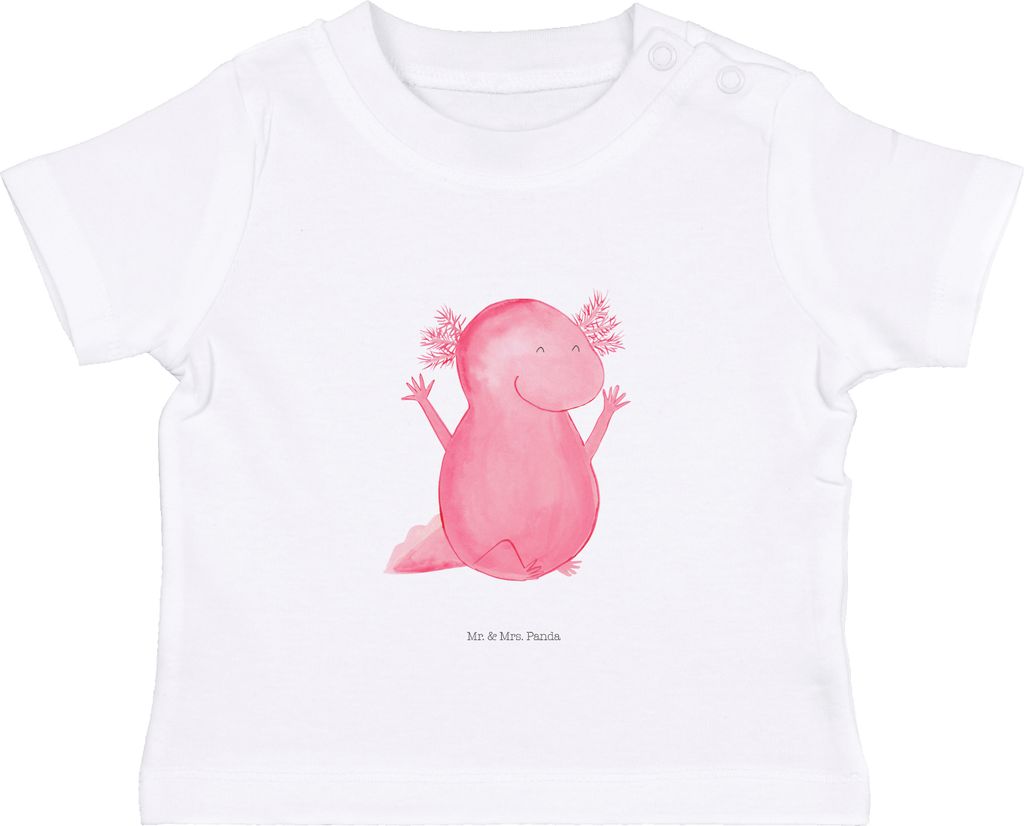 Mr. & Mrs. Panda T-Shirt Axolotl Hurra 0. - 6. Monat - Weiß - Geschenk, Öko Baby, Babyshirt, Freude, Motivation, Spaß, Fröhlich, Oberteil, Kind...