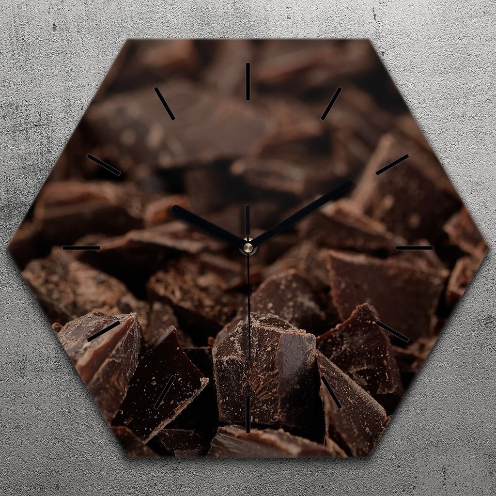 Uhr hexagonal 40 cm Glas Geräuschlos schwarze Zeiger - dunkel Schokolade