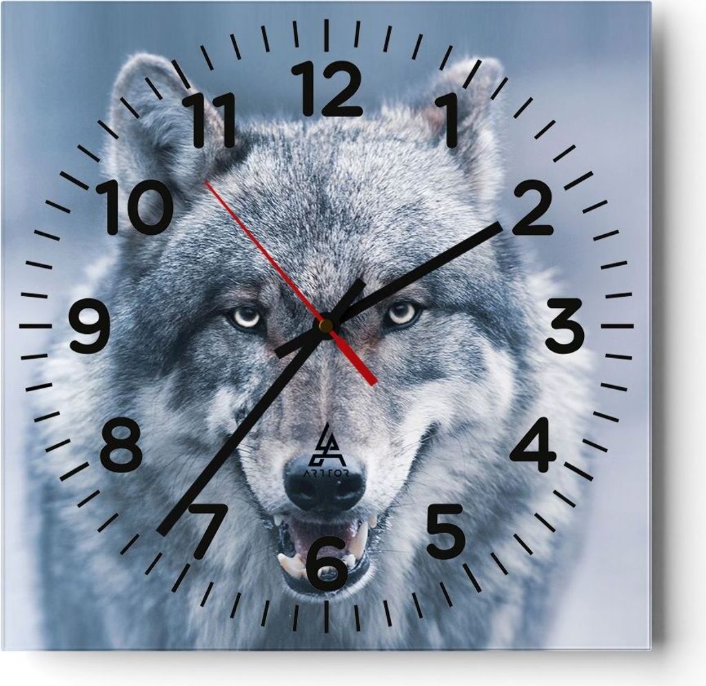 Wanduhr - Quadrat - Glasuhr - Wolf Raubtier Wildheit - 40x40cm - Schleichendes Uhrwerk - Lautlos - zum Aufhängen bereit - Dekoration Modern - Wand...