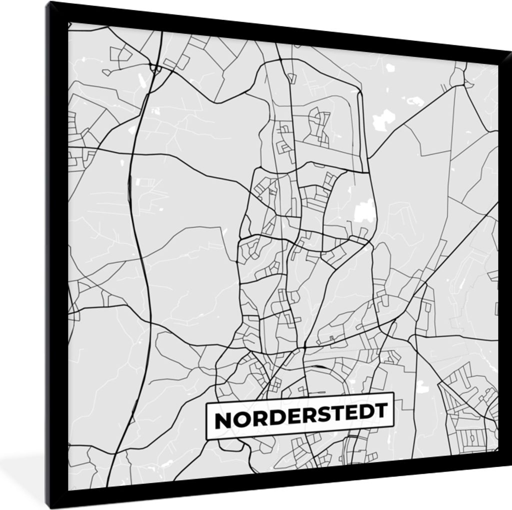 MuchoWow Gerahmtes Poster Deutschland - Karte - Norderstedt - Karte 40x40 cm - Poster mit Schwarzem Bilderrahmen Wandposter Rahmen Foto Bilder - ...