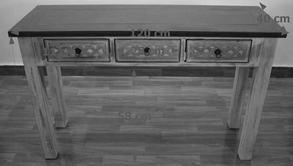 Meuble console manguier massif ciré blanc 120x40 cm CASTLE-ANTIK d'époque