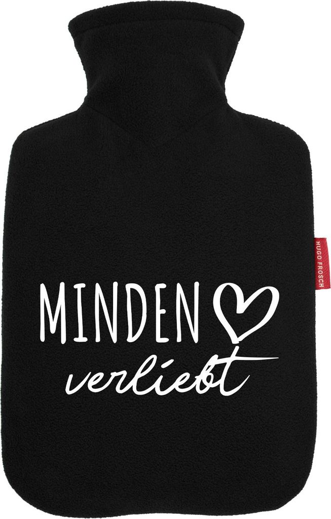 Huuraa Wärmflasche Minden verliebt 1,8 Liter Black Classic Veloursbezug Bettflasche Geschenkidee