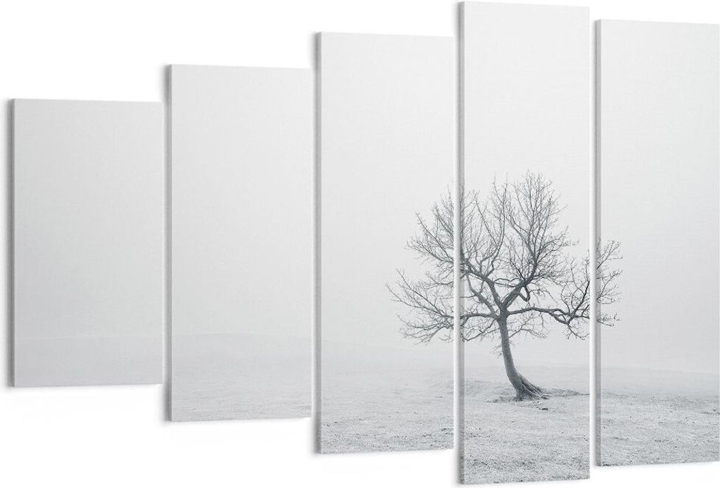 Bild auf Leinwand - Leinwandbild - Baum Feld Natur - 150x100cm - Wand Bild - Wanddeko - Wandbilder - Leinwanddruck - Bilder - Kunstdruck - Wanddeko...