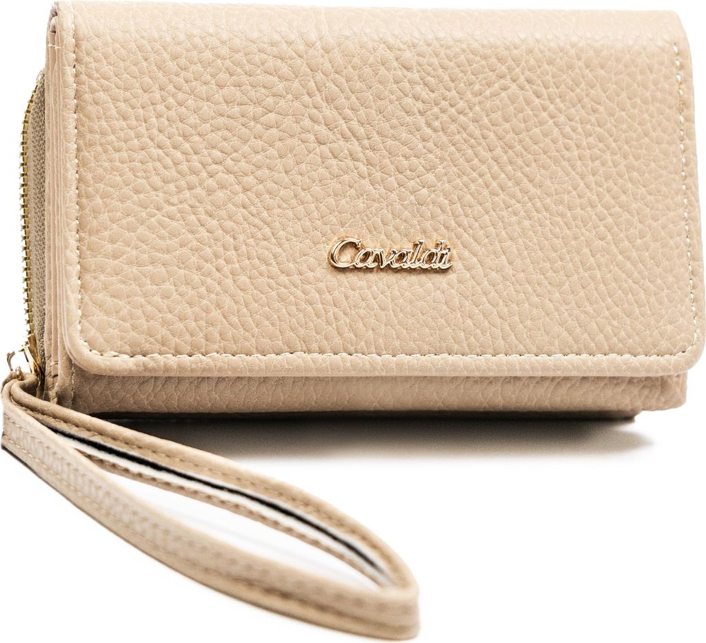 4U Cavaldi | Klassische, horizontale Damengeldbörse, aus Bio-Leder, Beige, 14.5x9 cm