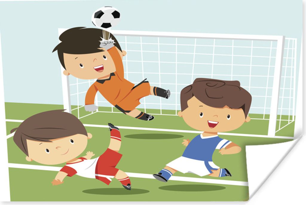 MuchoWow Poster Eine Illustration von drei Kindern, die Fußball spielen - Kinder - Baby - Jungen - Mädchen 80x60 cm - Kunst für zu Hause