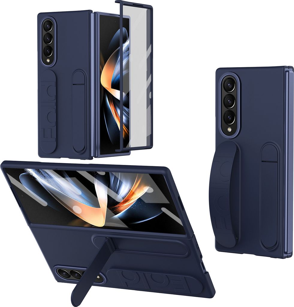Hülle für Samsung Galaxy Z Fold 4 5G Vertikale Armbandtasche mit Eingebautem Displayschutz, Griffring, Ständer, Kameraschutz Handyhülle Weiß