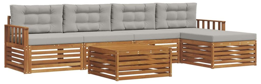 vidaXL Outdoor-Sofagarnitur mit Kissen 6 pcs Natürlich und Hellgrau