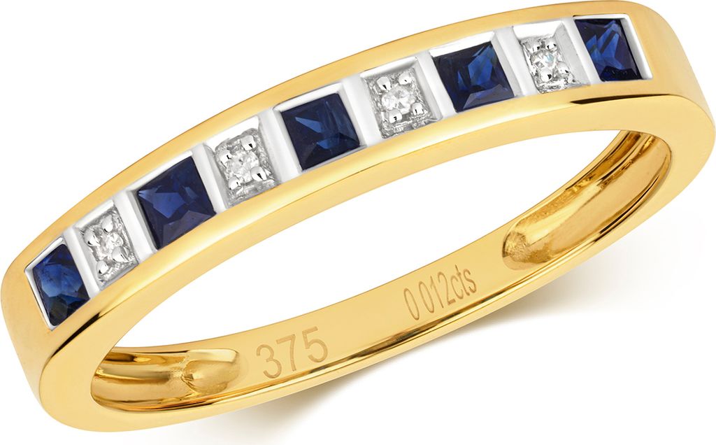 Funkelndes Feuer Eleganter 9 Karat (375) Gold Halb Eternity Damen - Diamant Ring Brillant-Schliff H - PK mit Saphir, 57 (18.1); TRS290759KYRSP