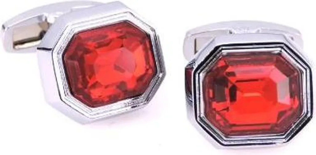 Boutons de manchette design argent avec insert rouge rectangulaire émaillé