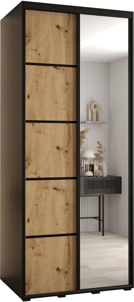 MEBLE KRYSPOL Cannes 5 Schrank mit 2 Schiebetüren - 205,2x110x60 cm - Schwarz Artisan Schwarz