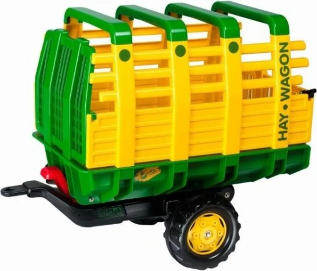 Remorque de transport de foin pour tracteur monon-essieu vert et jaune