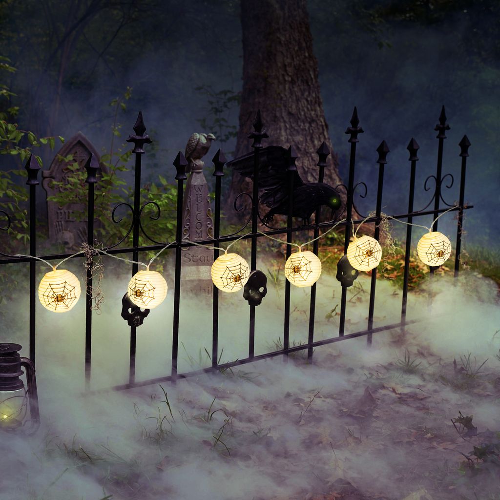 Halloweenský světelný řetěz - pavouci,bílý - 7,5 x 165 cm - Obrázek produktu 