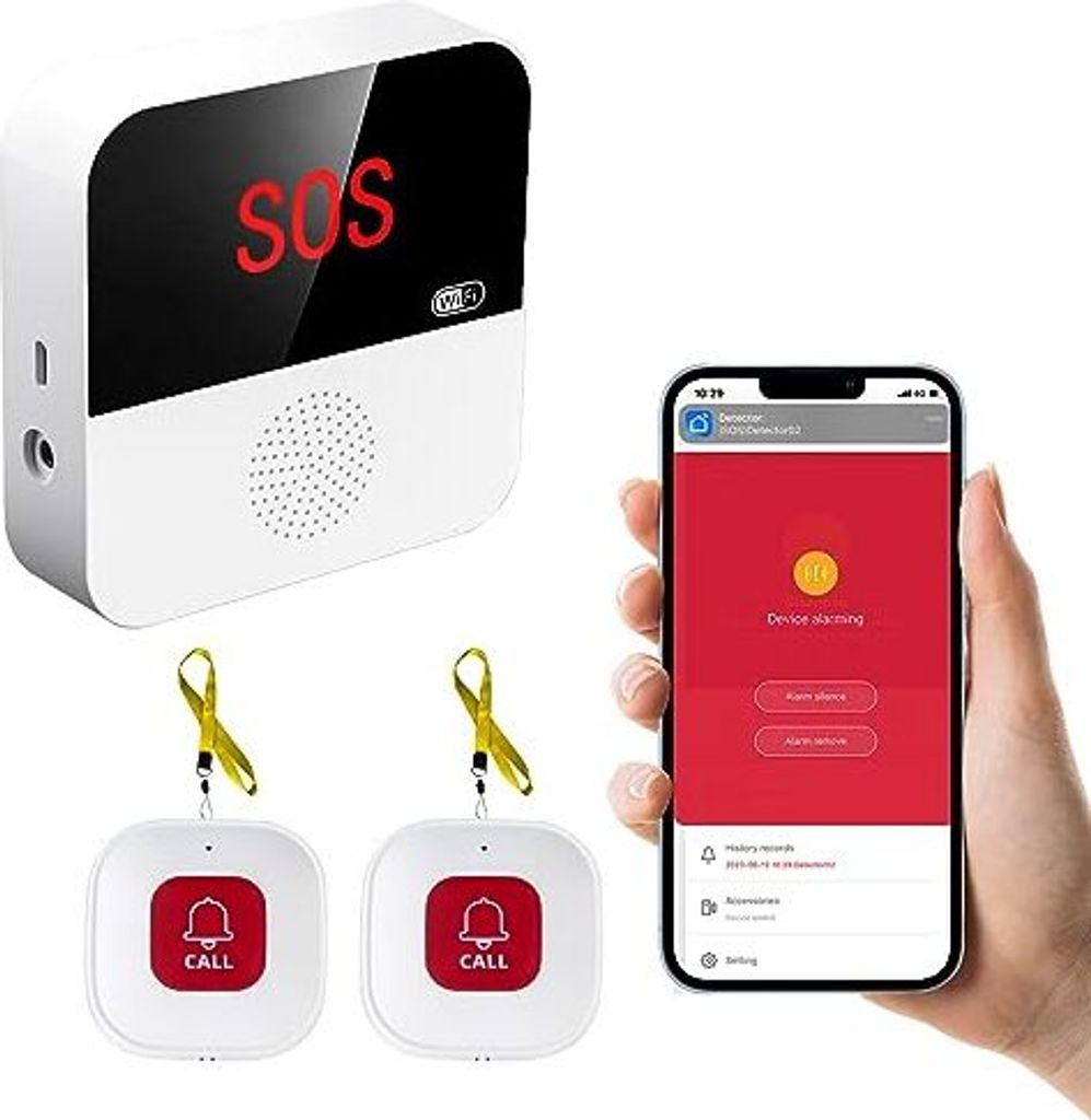 Notrufknopf Senioren, Tuya WiFi Alarm System Home, Seniors Receiver x 1 + 2, kompatible Smart/Smart Life/Alexa (unterstützt Wi-Fi 2,4 GHz)