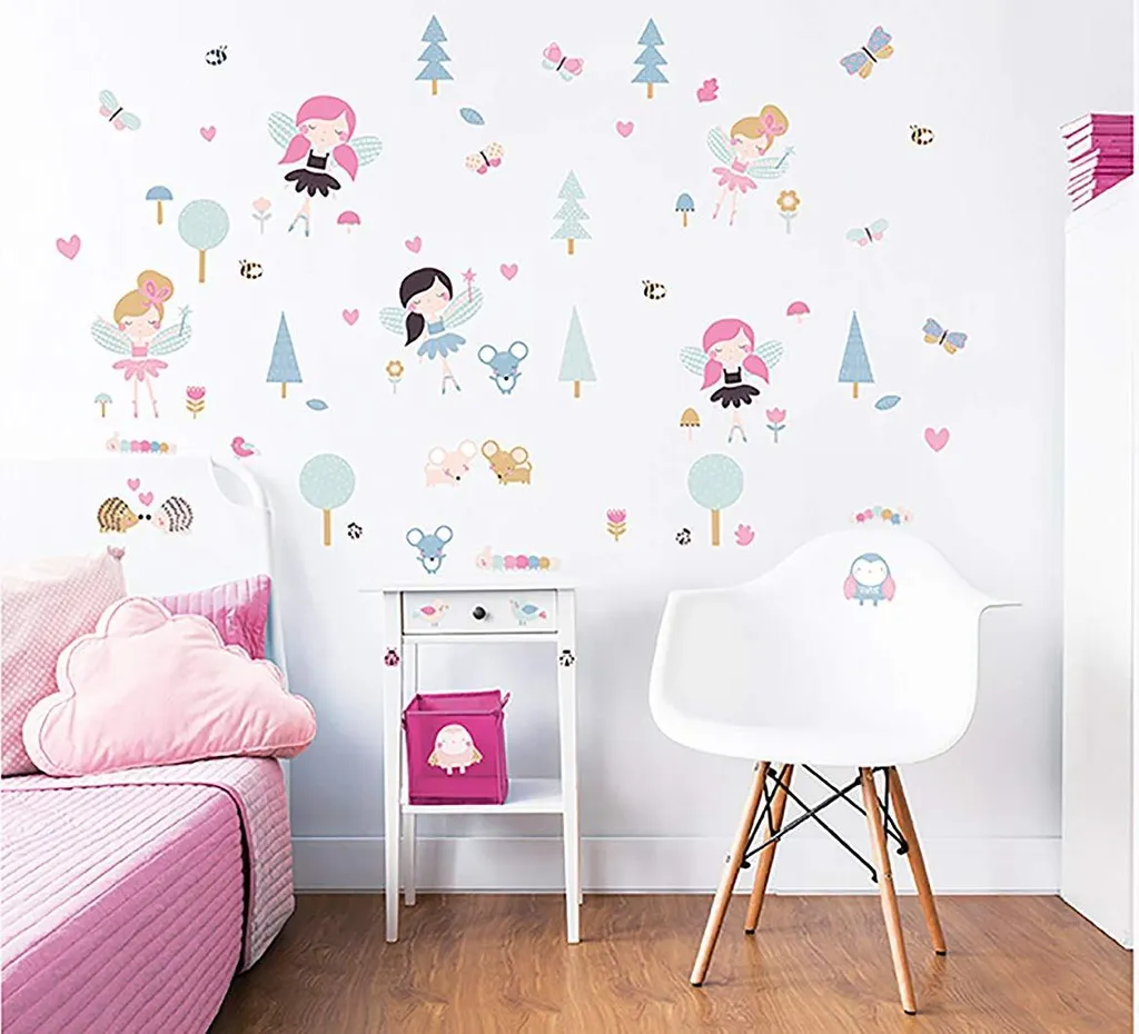 Autocollants Muraux Repositionnables Walltastic 44944 Fées et Animaux