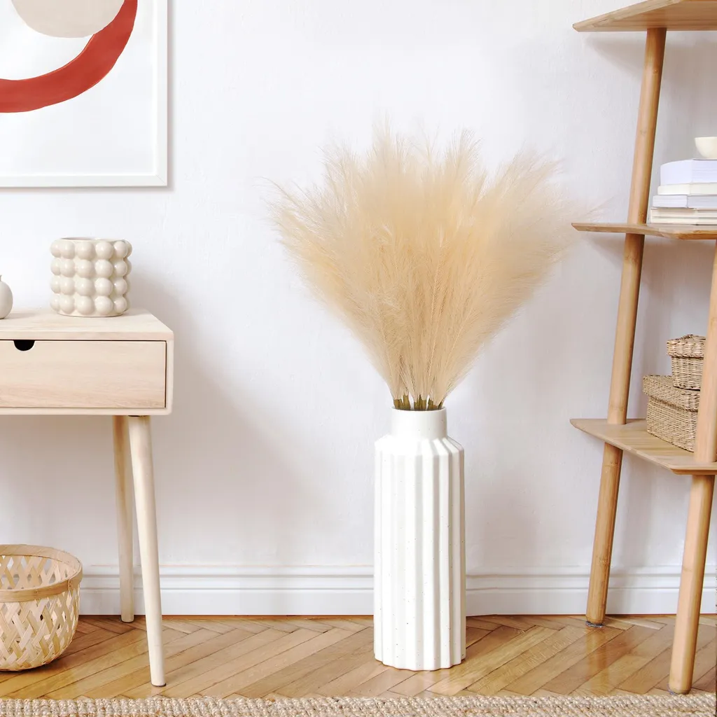 Décoration de mariage : lot de 8 brins de gazon synthétique beige 97cm