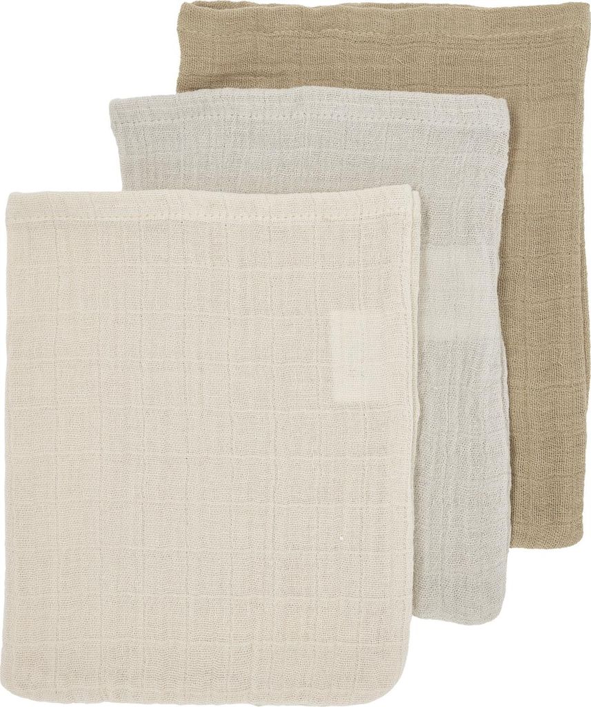 Meyco Baby Uni Hydrophile Waschlappen - 3 Stück - Soft sand/Greige/Taupe | Hydrophile Mundtücher