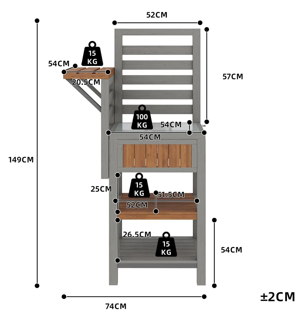 Desserte de Jardin avec Plan de Travail Inox et Étagères de Rangement - 7