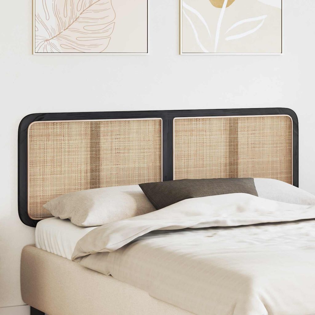 "Schlussverkauf" Bettkopfteil 1 pc - Einfache Montage - Schwarz 160x55x3 cm Rattan C11149