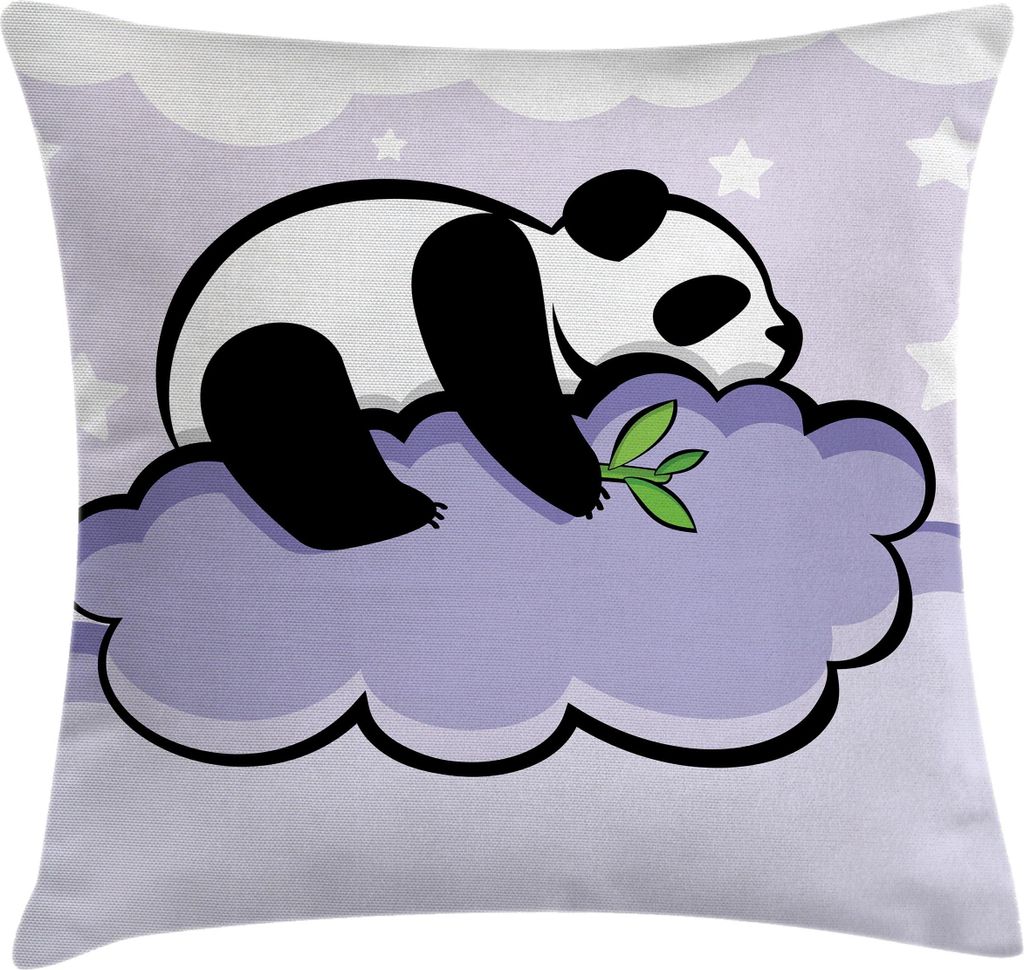 ABAKUHAUS Panda Kissenbezug, Pandabär, Der Auf Wolke Im Nächtlichen Himmel Kind Karikatur Illustrations Druck, 40 x 40 cm, Schwarz Lila